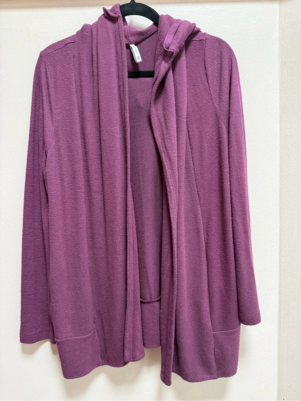 Z Supply Hooded Cardigan Plum Purple Marled Textured Knit Open Front Medium
